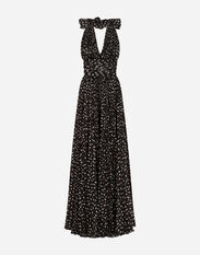 Dolce&Gabbana Long dress in polka-dot print chiffon Black F6DKITFU1AT