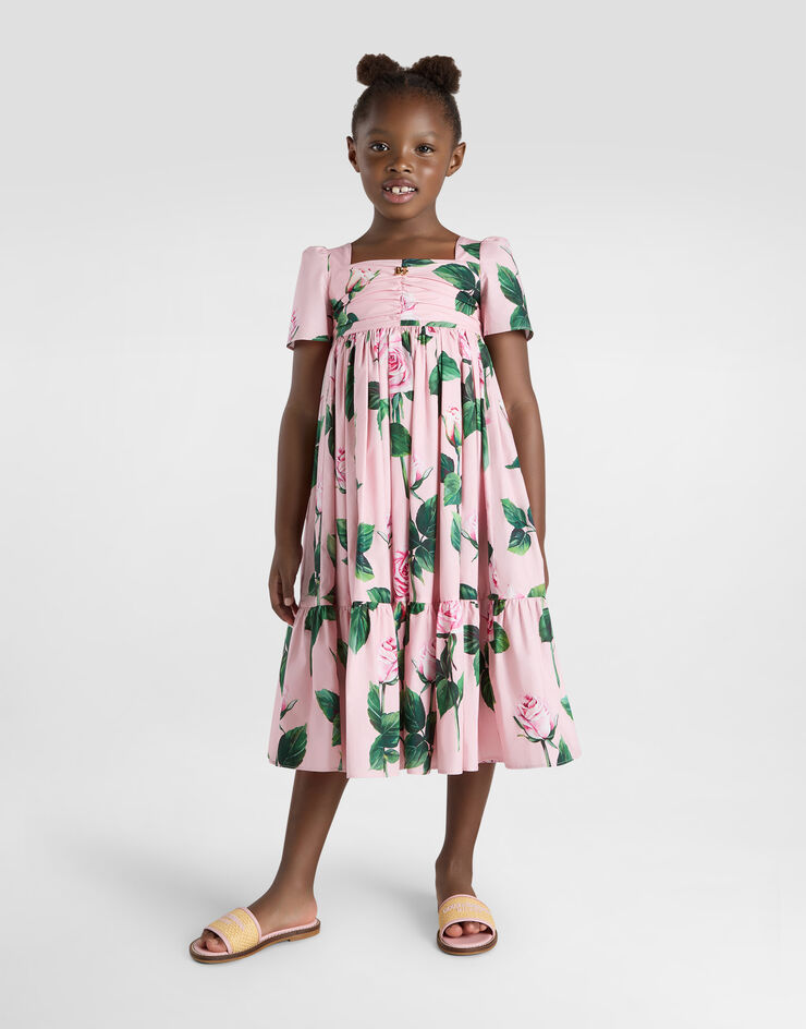 Dolce & Gabbana Kleid aus Popeline mit Rosenprint Drucken L53DE7HS5S7