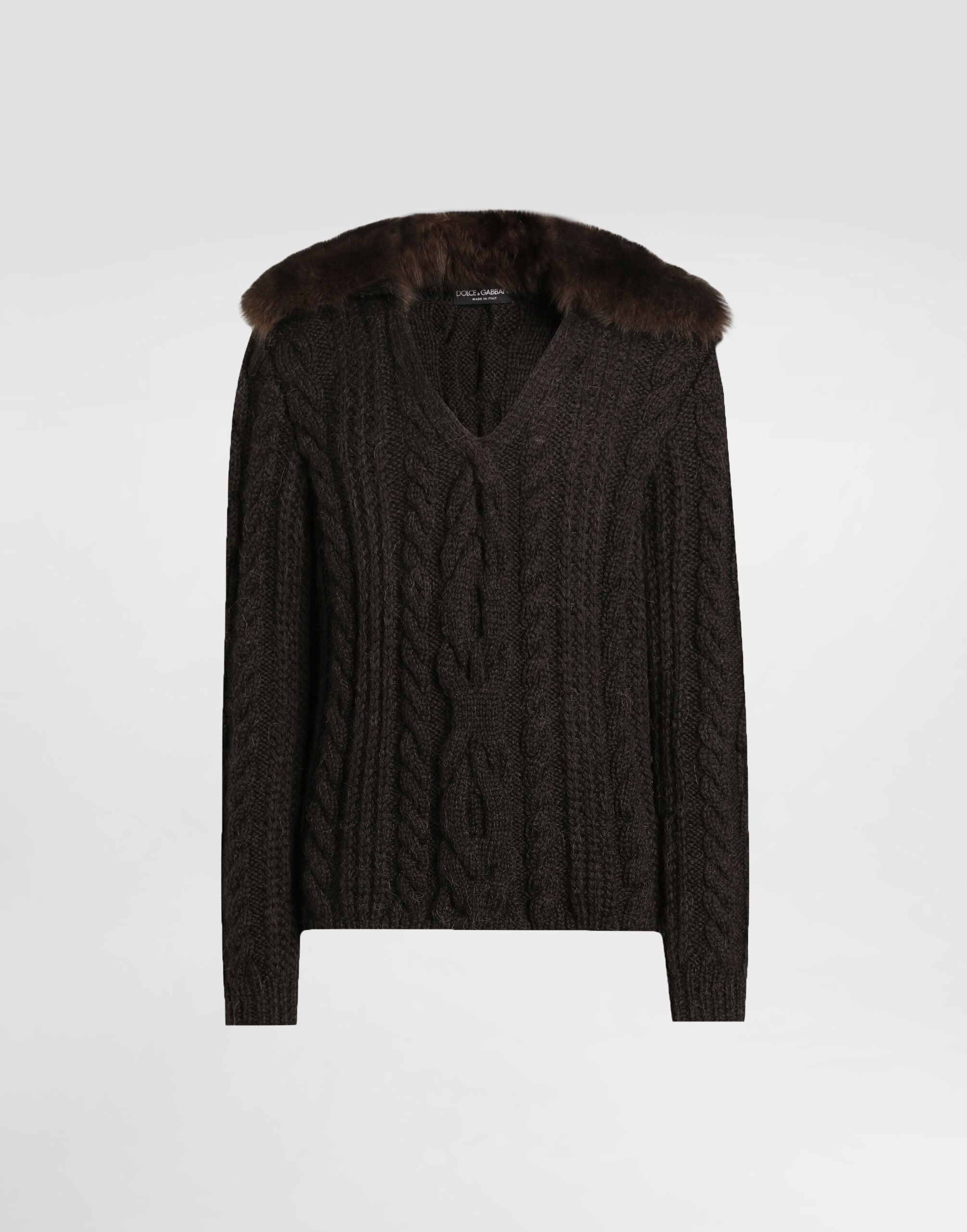 Wool pullover with fur collar