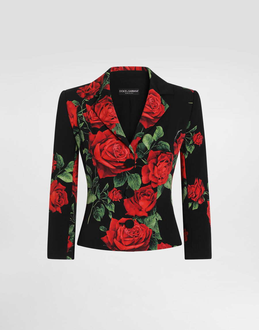 Rose-print charmeuse single-breasted jacket