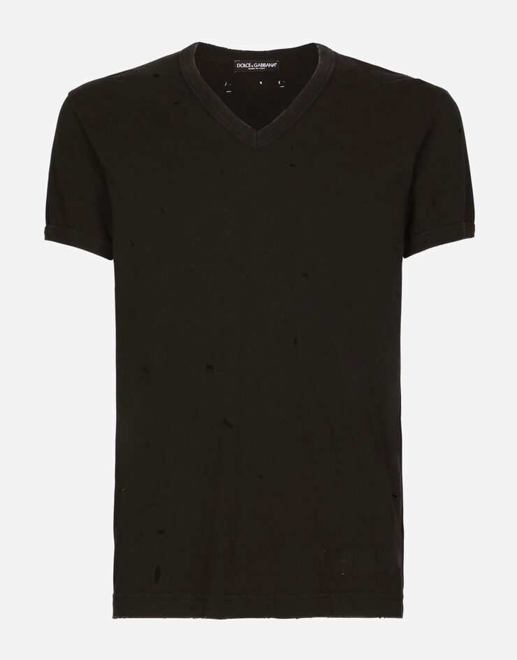ブラックのメンズ VネックTシャツ ウォッシュドコットン | Dolce&Gabbana®