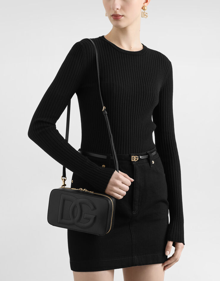 Dolce & Gabbana DG Logo Bag camera bag  piccola in pelle di vitello Nero BB7289AW576