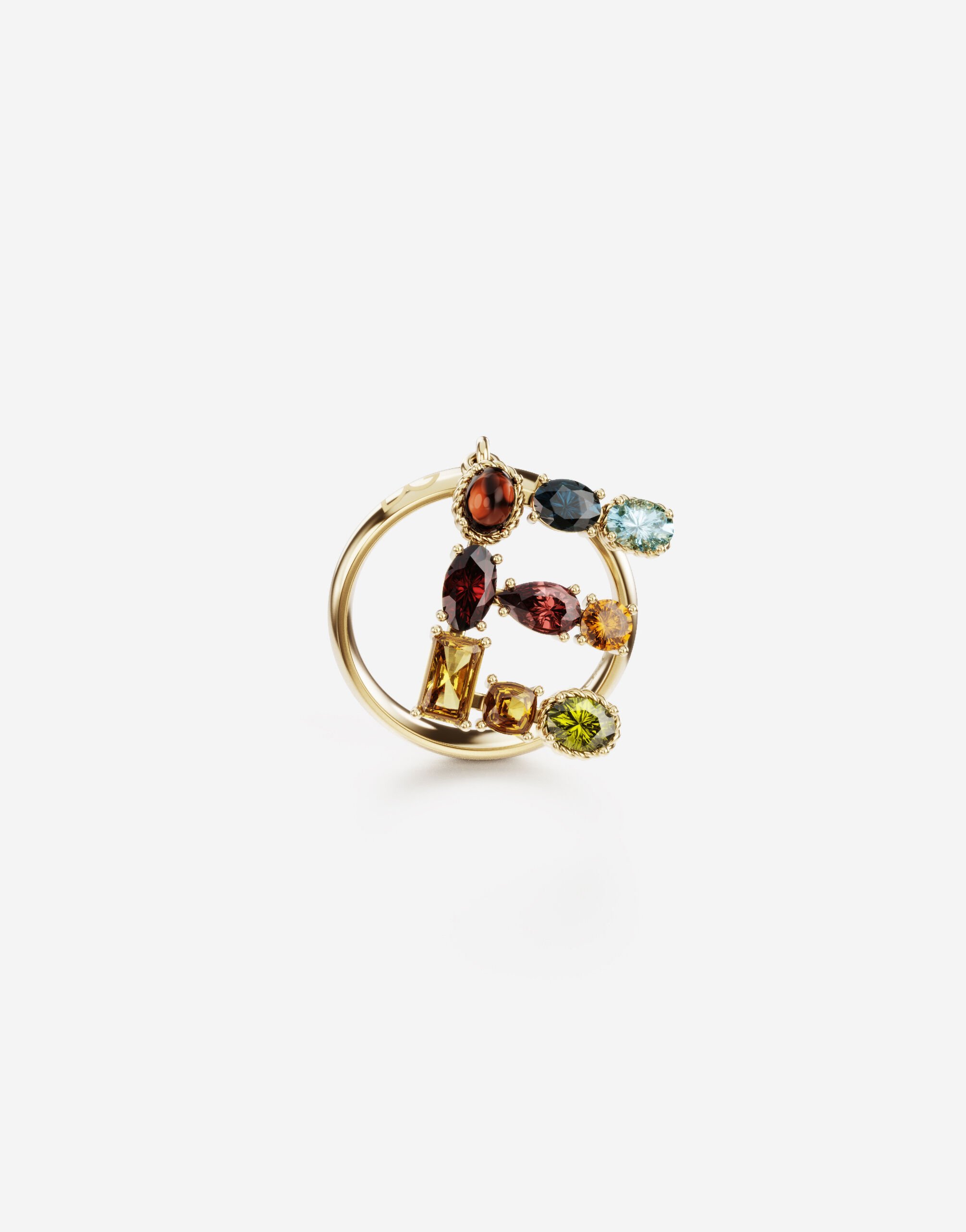 Dolce & Gabbana Rainbow alphabet E ring in yellow gold with multicolor fine gems White WRQA1GWSPBL