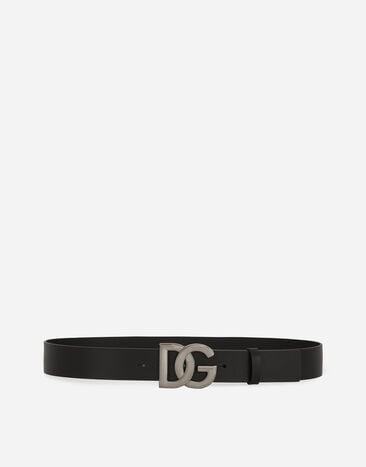 Dolce & Gabbana 交叉造型 DG 徽标搭扣 Lux 鞍皮腰带 黑 BC4646AX622