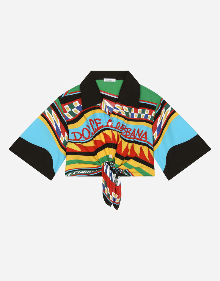 DolceGabbanaSpa Short-sleeved poplin shirt with Carretto print Multicolor L55S69G7J8Y