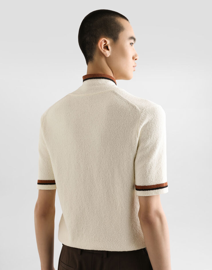 Dolce & Gabbana Jersey polo de manga corta de algodón con intarsia Blanco GXZ61TJFMMR
