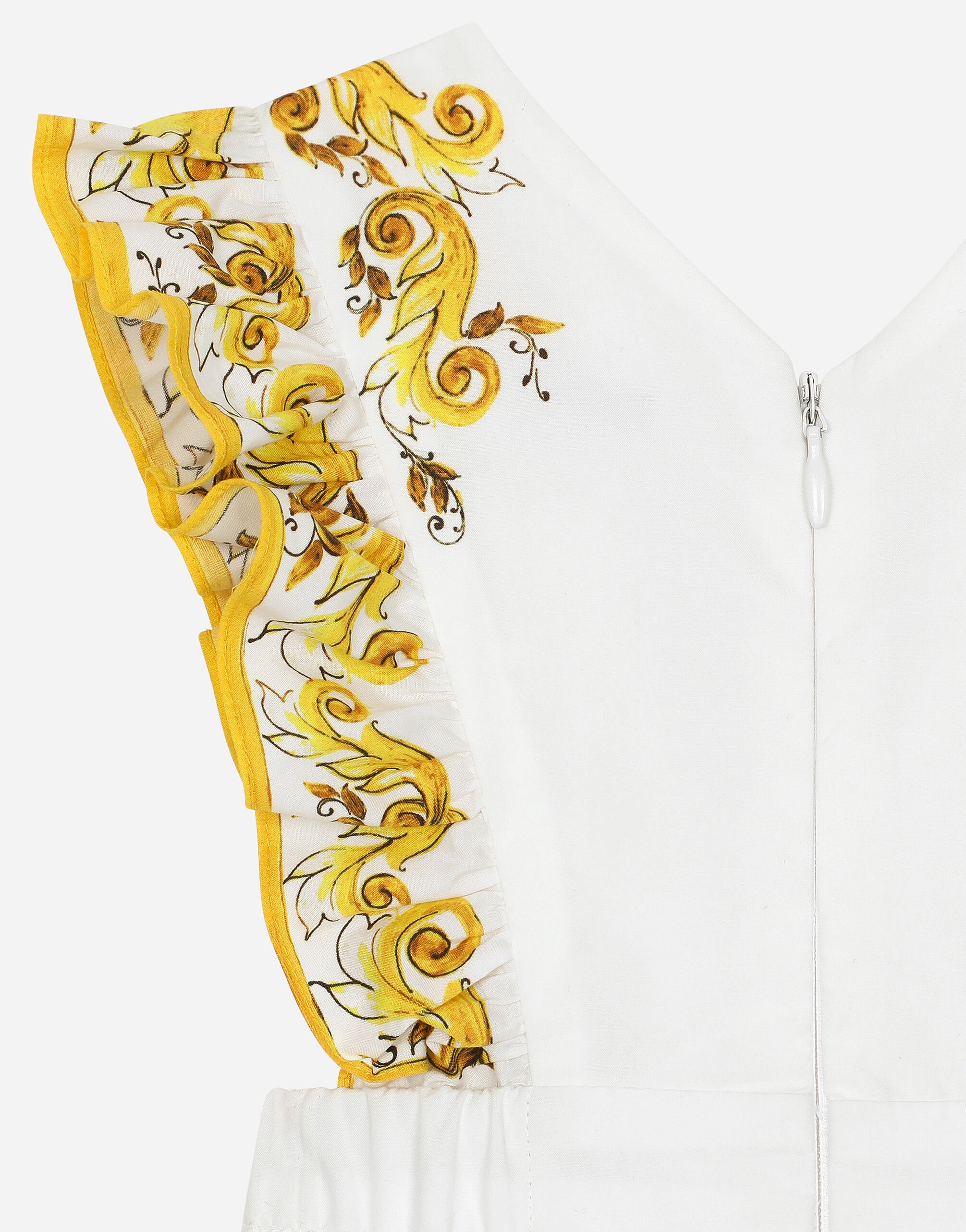 Poplin onesie with yellow majolica print and DG logo in Print for Girls Dolce Gabbana