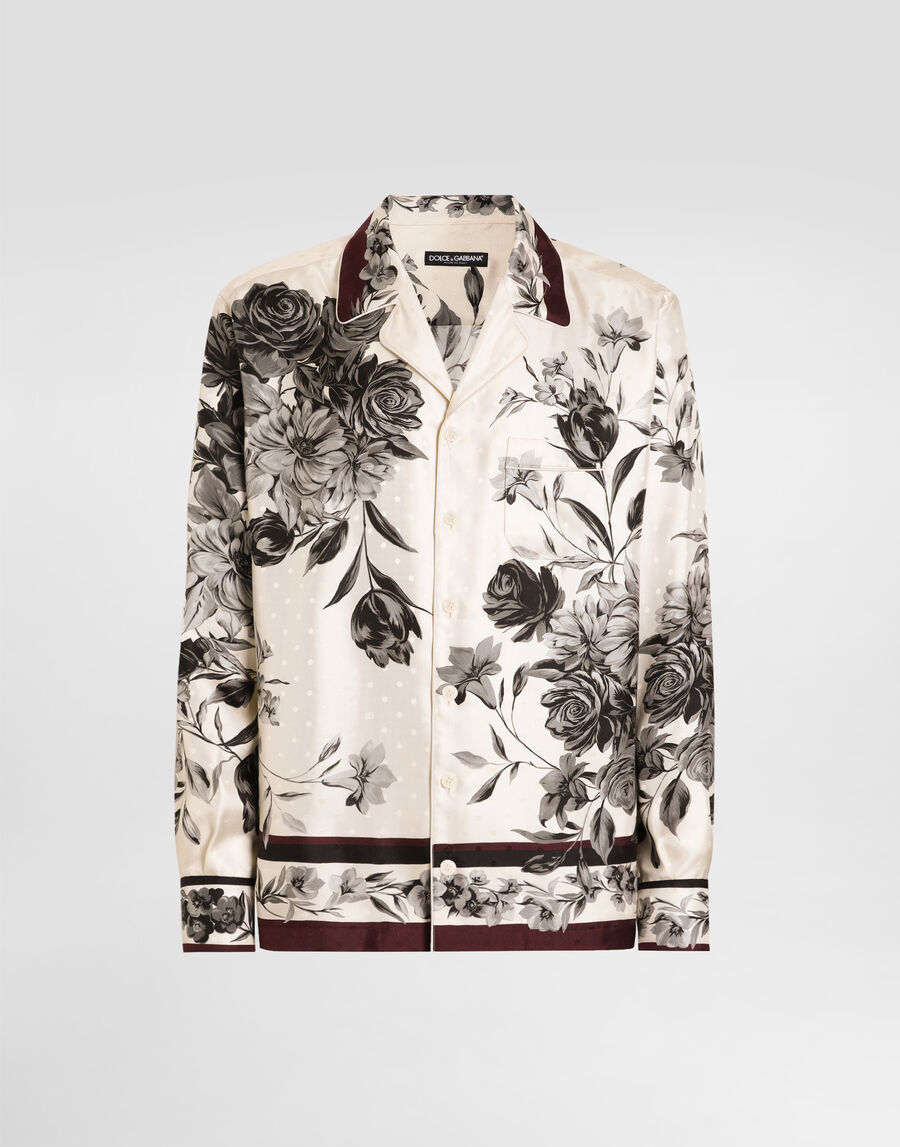 Flower bouquet-print twill shirt