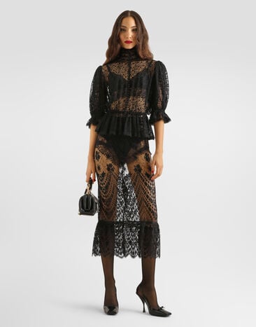 Dolce & Gabbana Tulle top with embroidery Black F7BO3TILMD2