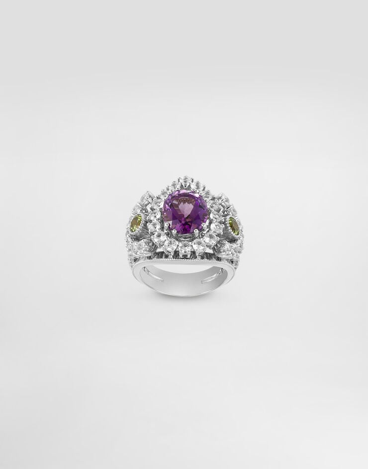 Dolce & Gabbana Eleganza Ring 18-carat white gold, amethyst, peridots, and sapphires White WRSA3GWAME1