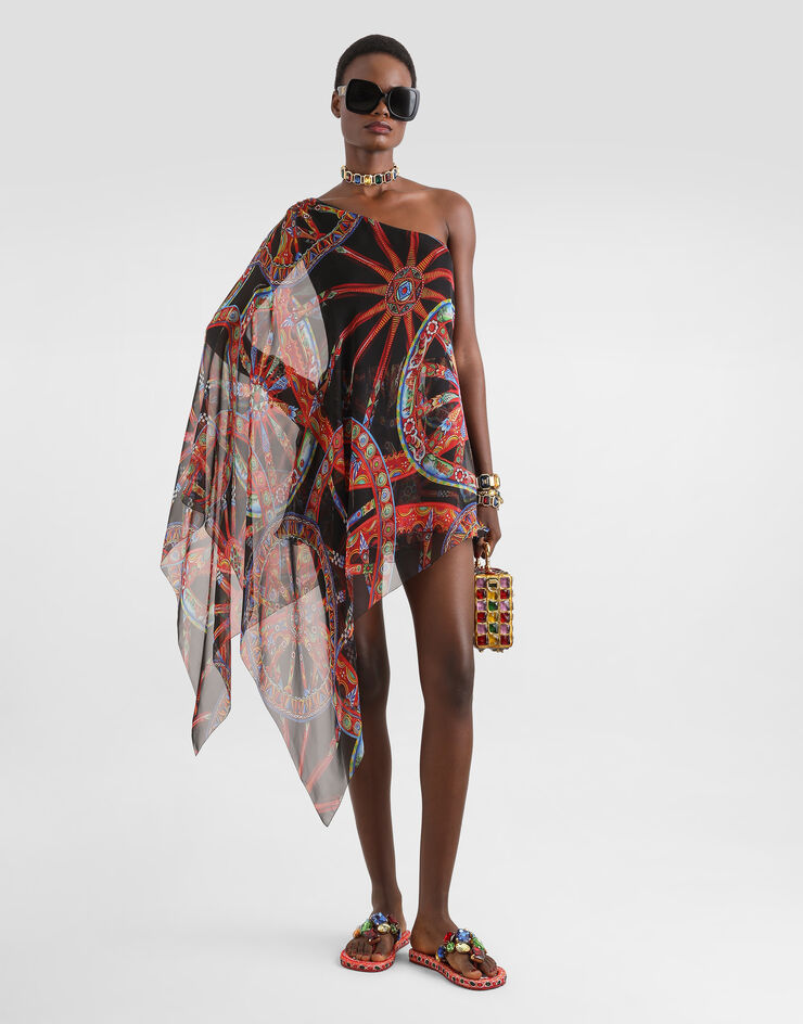 Dolce & Gabbana One-shoulder carretto-print chiffon dress Multicolor F615RTIS13V