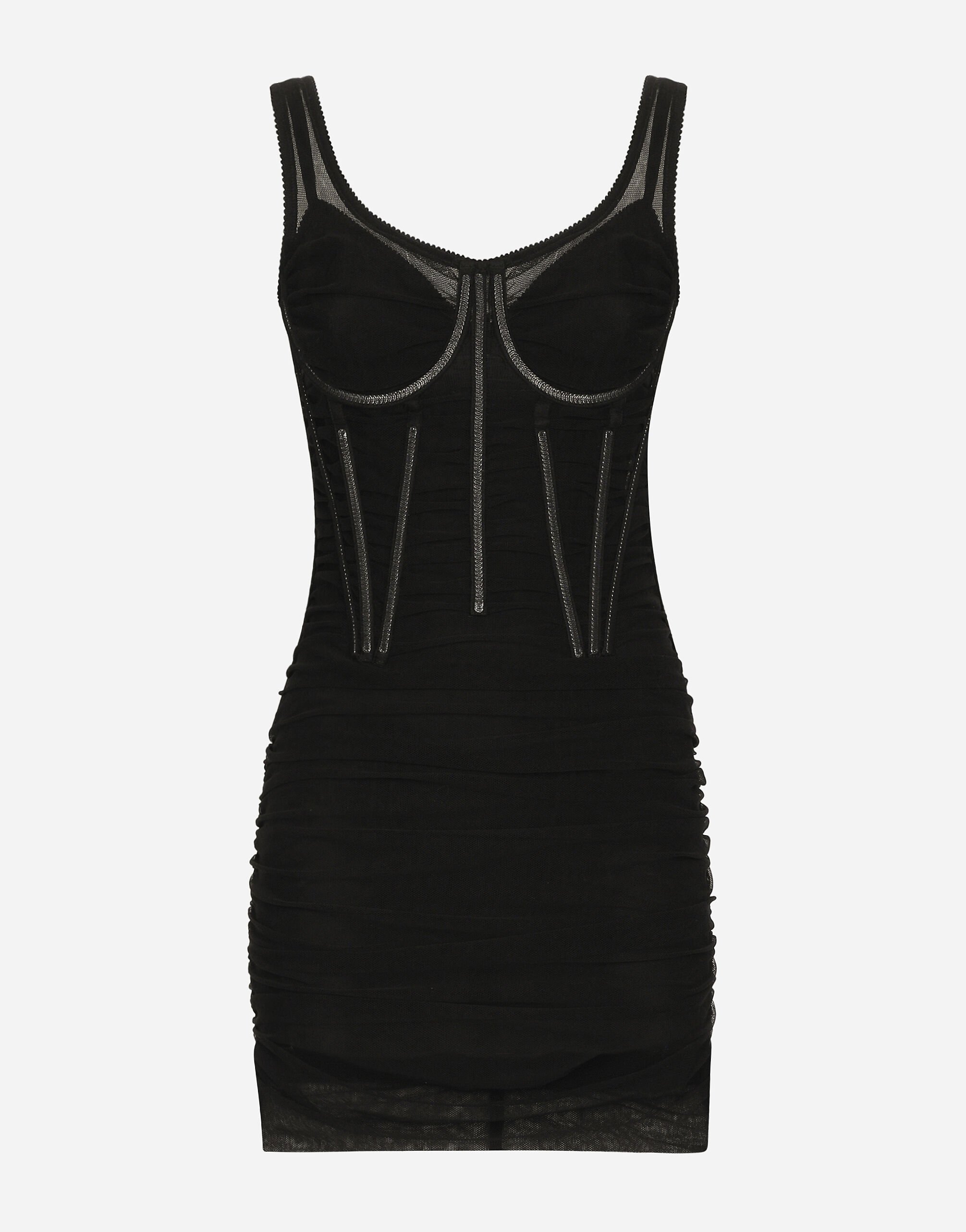 Dolce & Gabbana Vestido corto de tul con detalles corseteros Imprima F6GADTHS1KD