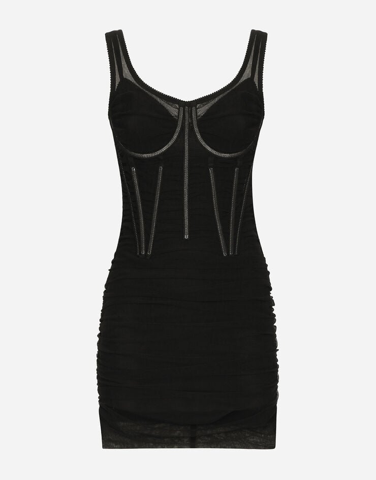 Dolce & Gabbana Vestido corto de tul con detalles corseteros Negro F6GALTFLEAA