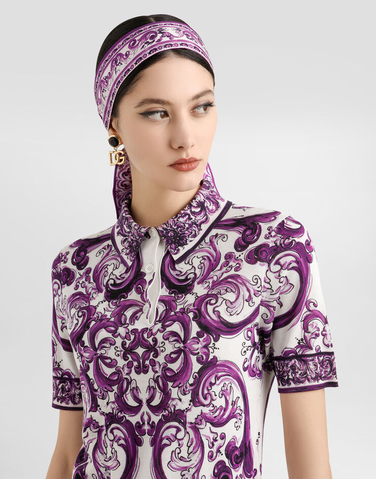 Dolce & Gabbana Majolica-print silk polo Multicolor FXZ01TJAHKG