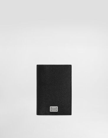 Dolce & Gabbana Calfskin passport holder with logo tag Black BP0330AW576