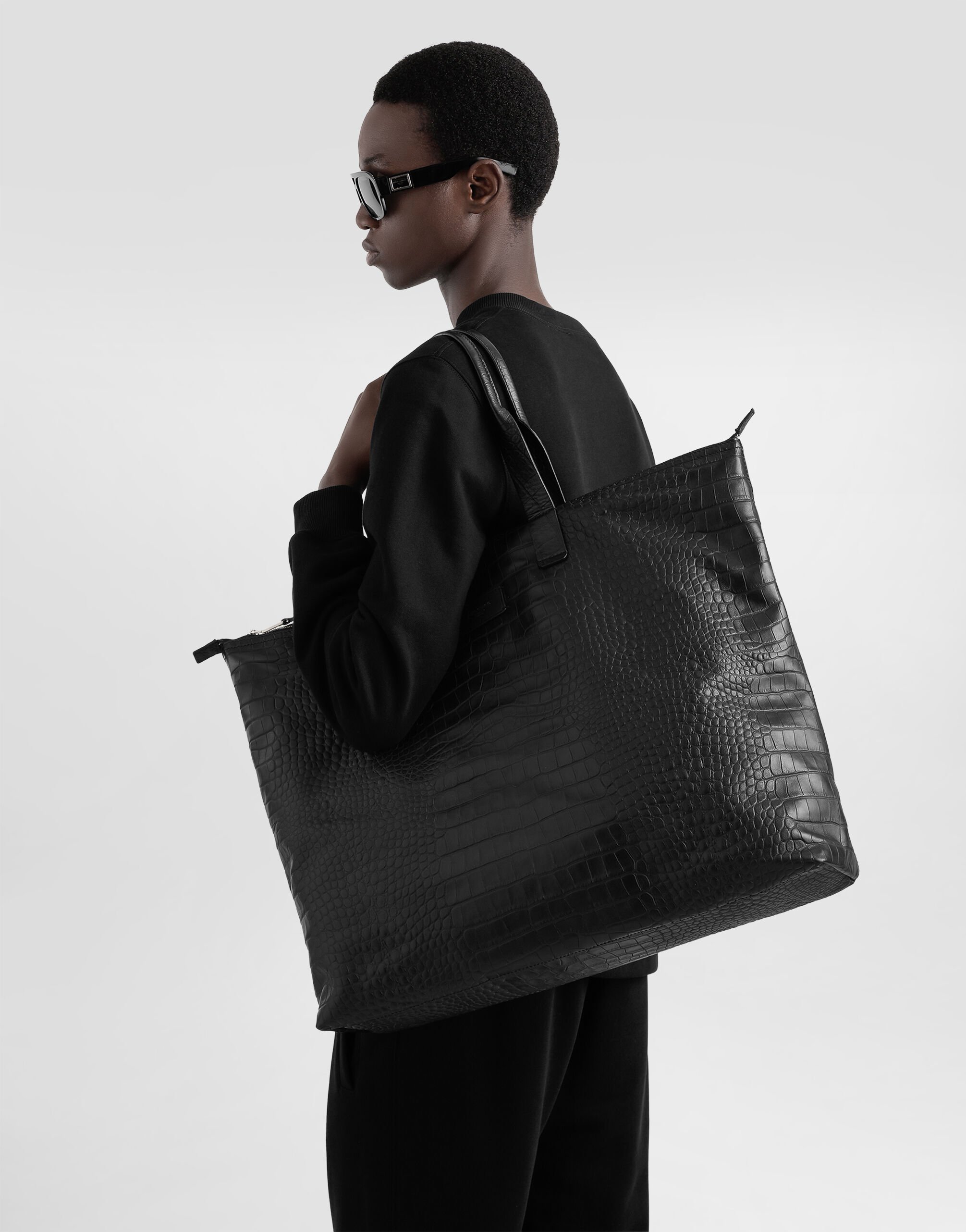 Large crocodile-print calfskin shopper in Black for Men | Dolce&Gabbana® US