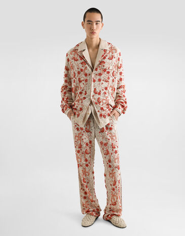 Dolce & Gabbana Lace pants with coral and rhinestone embroidery Beige GVRMAZHLM40