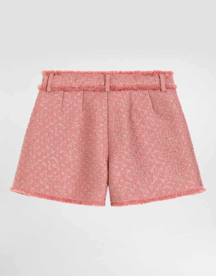 Dolce & Gabbana Raschel tweed shorts with logo button Pink L53Q35HUMUA