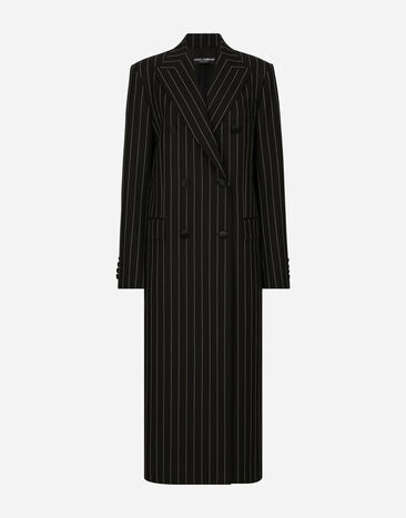 Dolce & Gabbana Cappotto doppiopetto gessato in tela di lana Nero F0D1OTFUMG9
