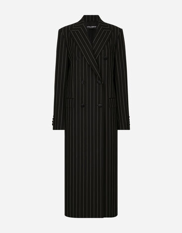 Dolce & Gabbana Pinstripe double-breasted coat in woolen fabric Print F6GADTHS1KD