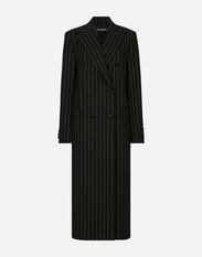 Dolce & Gabbana Pinstripe double-breasted coat in woolen fabric White F0C3RTHJMOK