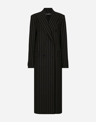 Dolce & Gabbana Manteau croisé en toile de laine à rayures tennis Noir F0D1OTFUMG9