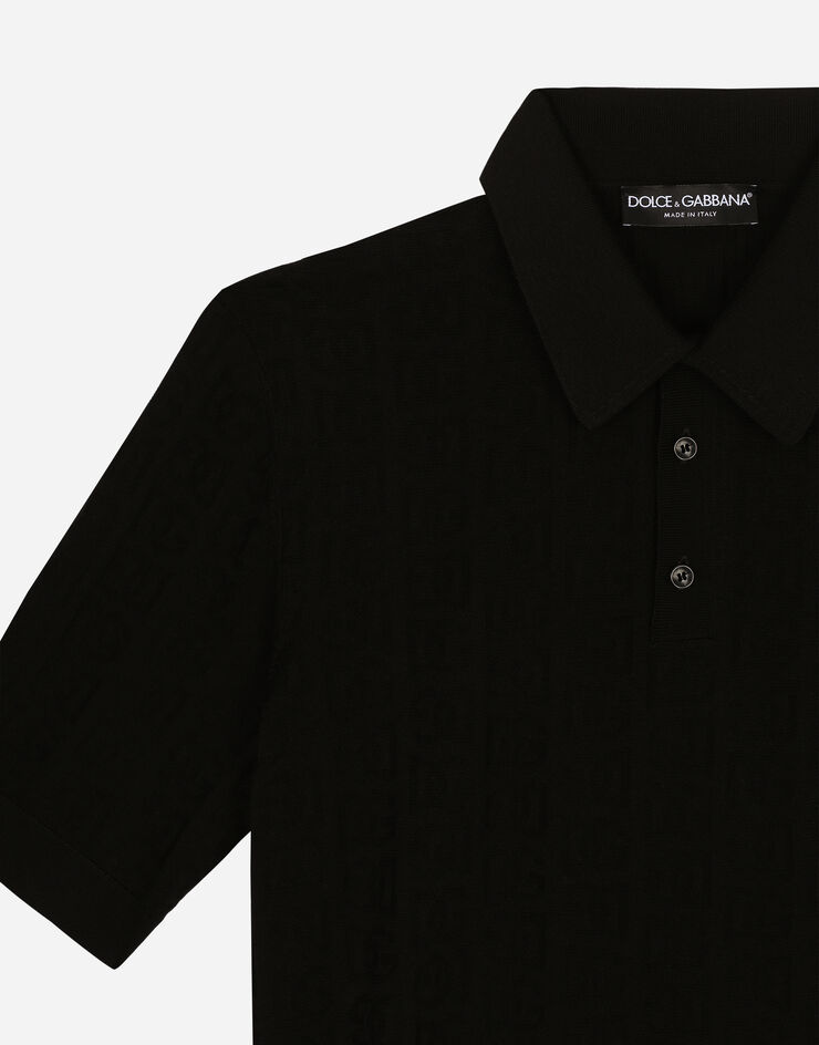 Dolce&Gabbana Poloshirt aus Seidenjacquard DG-Logo Schwarz GXP68TJBSE2