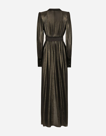 Dolce & Gabbana Long foiled silk georgette tuxedo dress Gold F6JRJTFU1Y1