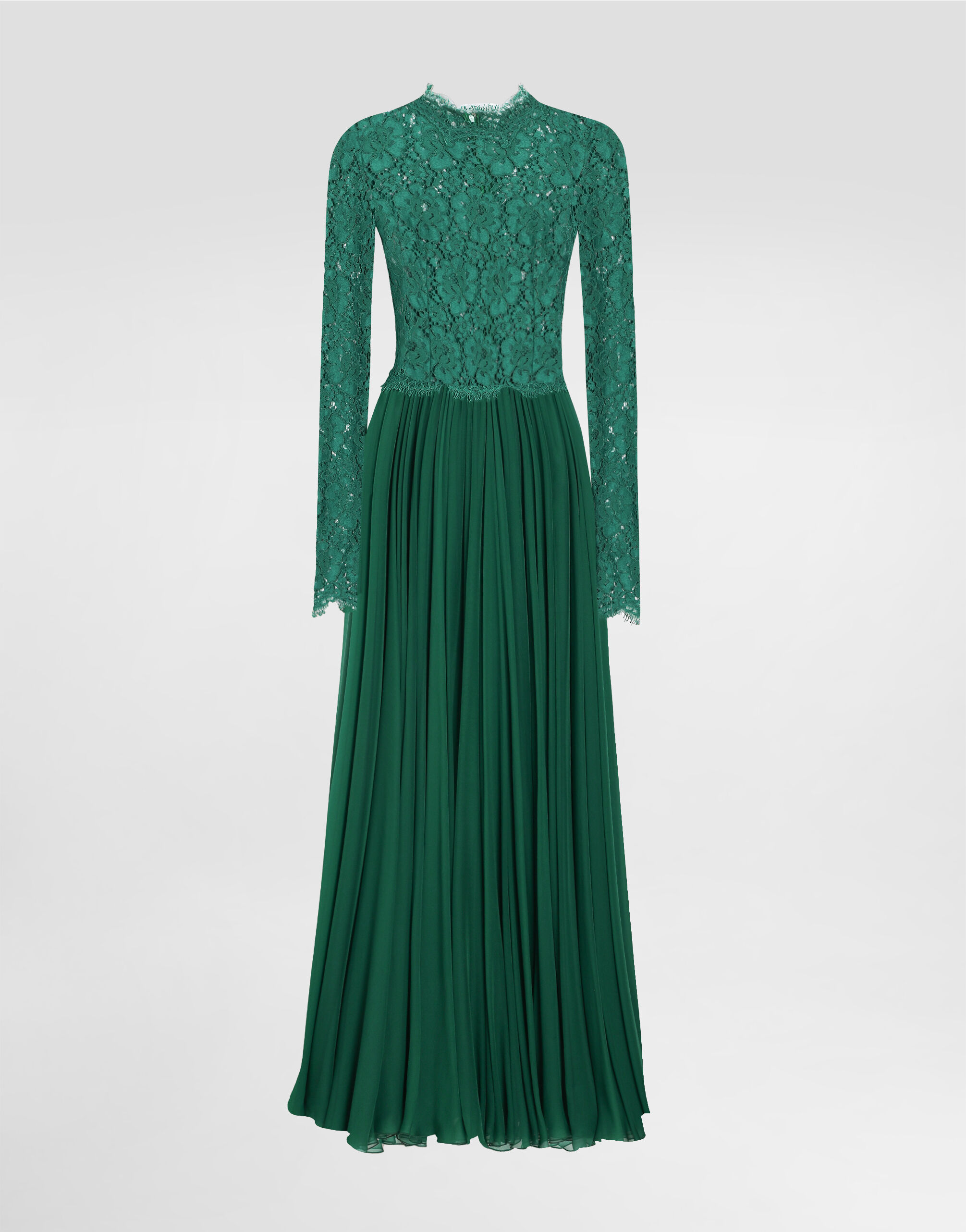 Long chiffon and lace dress in Green for Women | Dolce&Gabbana® Long chiffon and lace dress in Green for Women | Dolce&Gabbana®