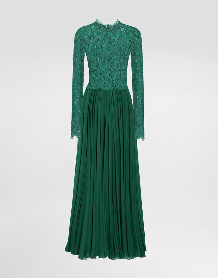 Dolce & Gabbana Langes Kleid aus Spitze und Chiffon Grün F6TJPTGDCTF