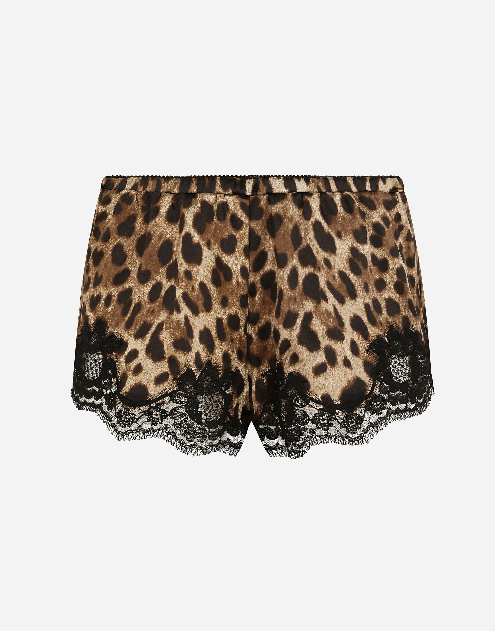 Leopard print satin lingerie shorts with lace detailing in Multicolor for Women Dolce Gabbana