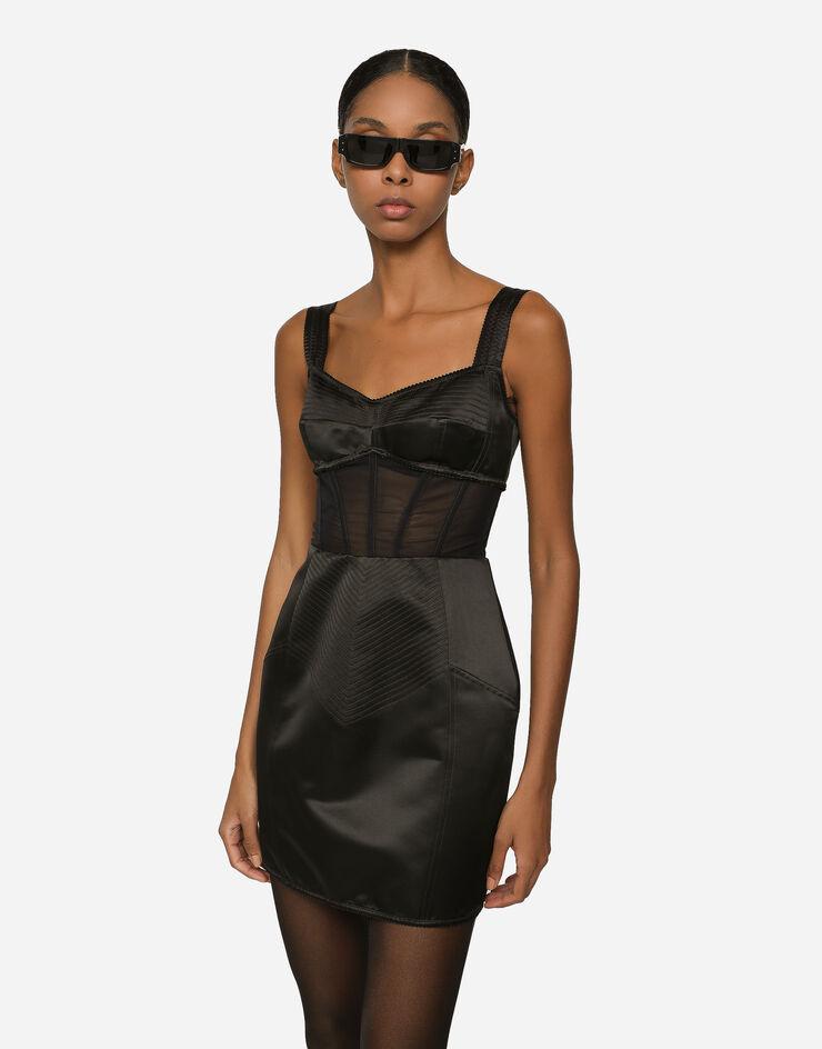Dolce & Gabbana Short satin corset dress Black F6AUQTFUAB1
