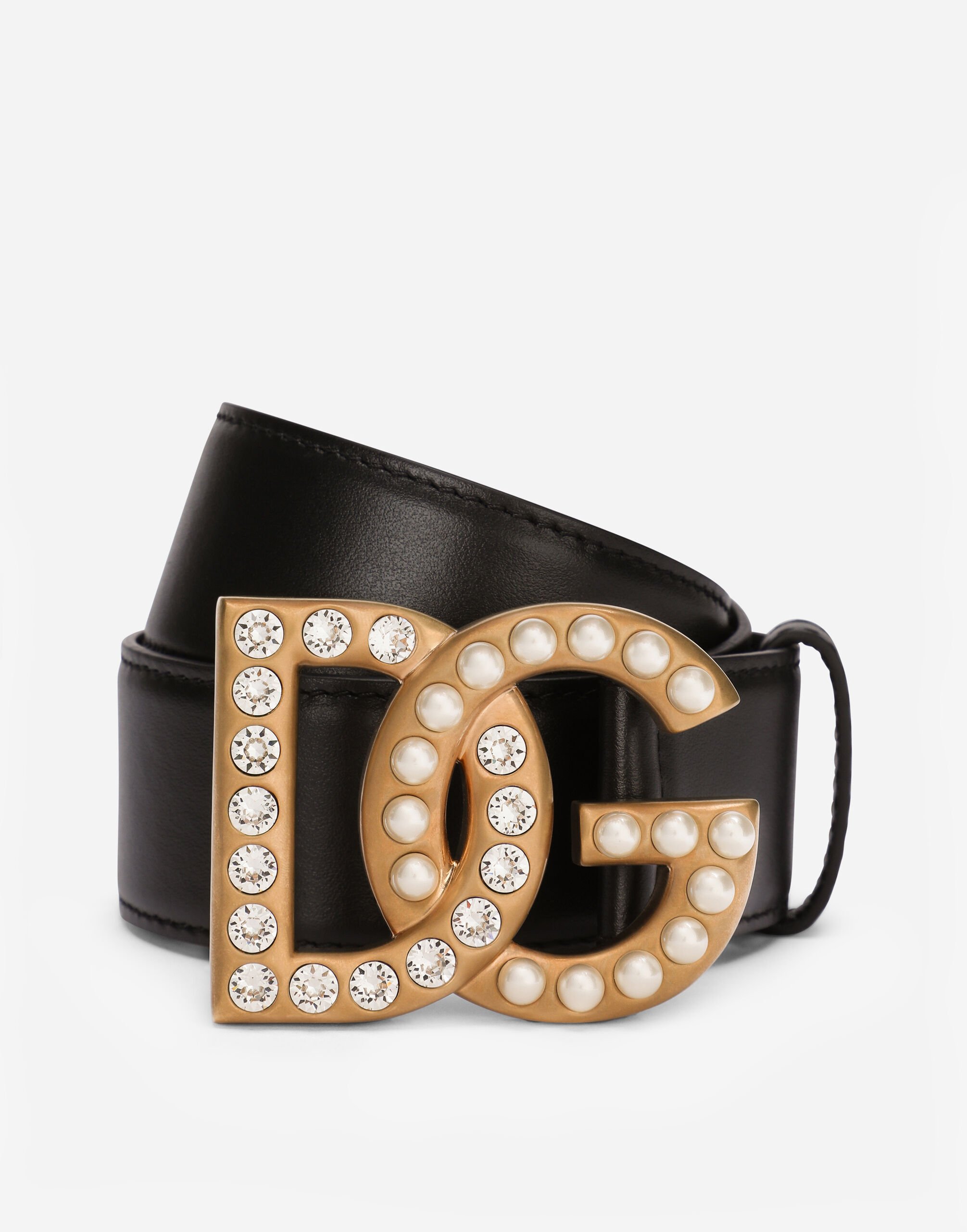 Dolce & Gabbana Calfskin belt with bejeweled DG logo Multicolor BE1588AD986