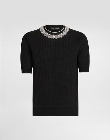 Dolce & Gabbana Pullover girocollo in cotone Nero GXX03ZJBCH1