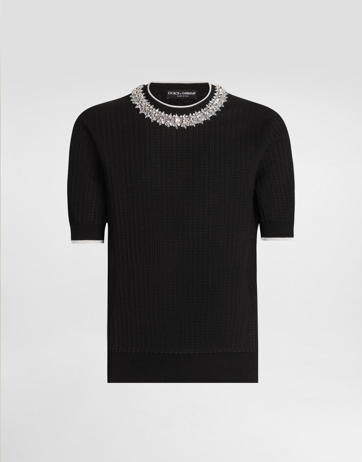 Dolce & Gabbana Rundhalspullover aus Baumwolle Schwarz GXX03ZJBCH1