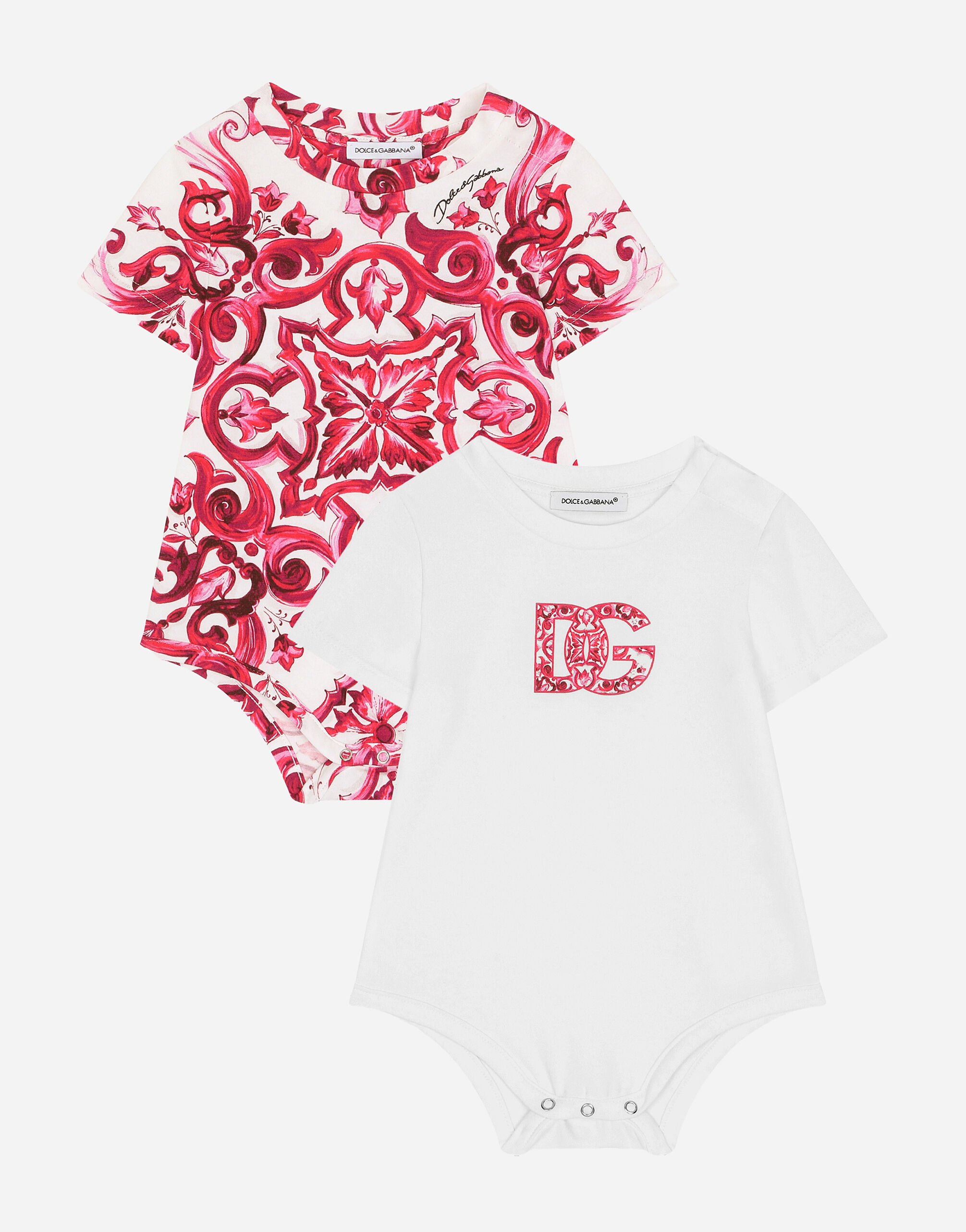 Dolce & Gabbana 2-babygrow gift set in majolica-print jersey Multicolor L2JDZ1G7J7N