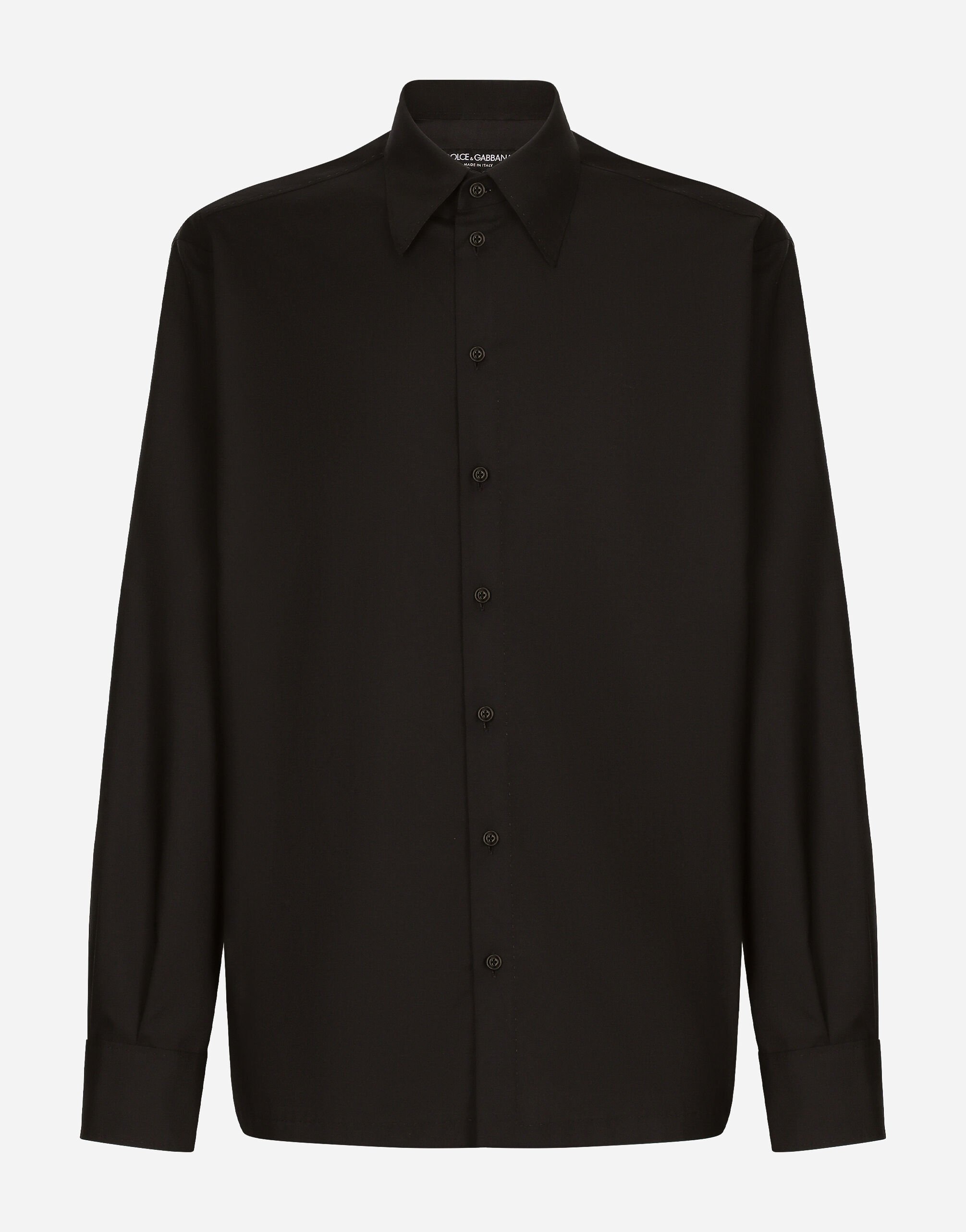 Dolce&Gabbana Hemd aus Wolle und Seide mit Logoplakette Schwarz G710PTFU26Z