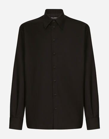 Dolce&Gabbana قميص صوف وحرير ببطاقة شعار أسود G5LE2TGG917