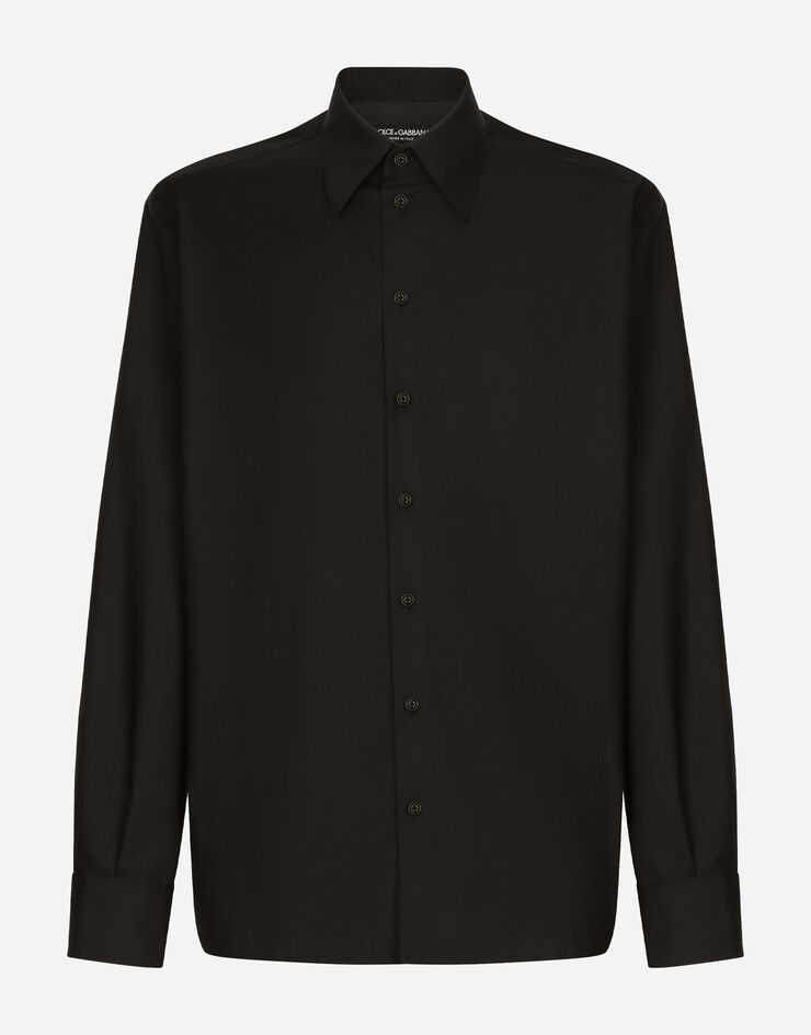 Dolce&Gabbana Silk and wool shirt with logo tag Black G5LE2TGG917