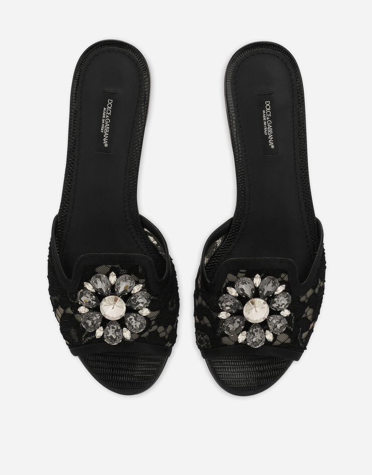 Dolce & Gabbana Lace rainbow slides with brooch detailing Black CQ0023AG667
