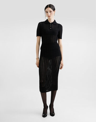 Dolce & Gabbana Wool lace-stitch polo-shirt Black FXZ15TJCVWH