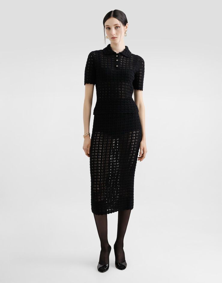 Dolce & Gabbana Polo de lana en punto de encaje Negro FXZ15TJCVWH