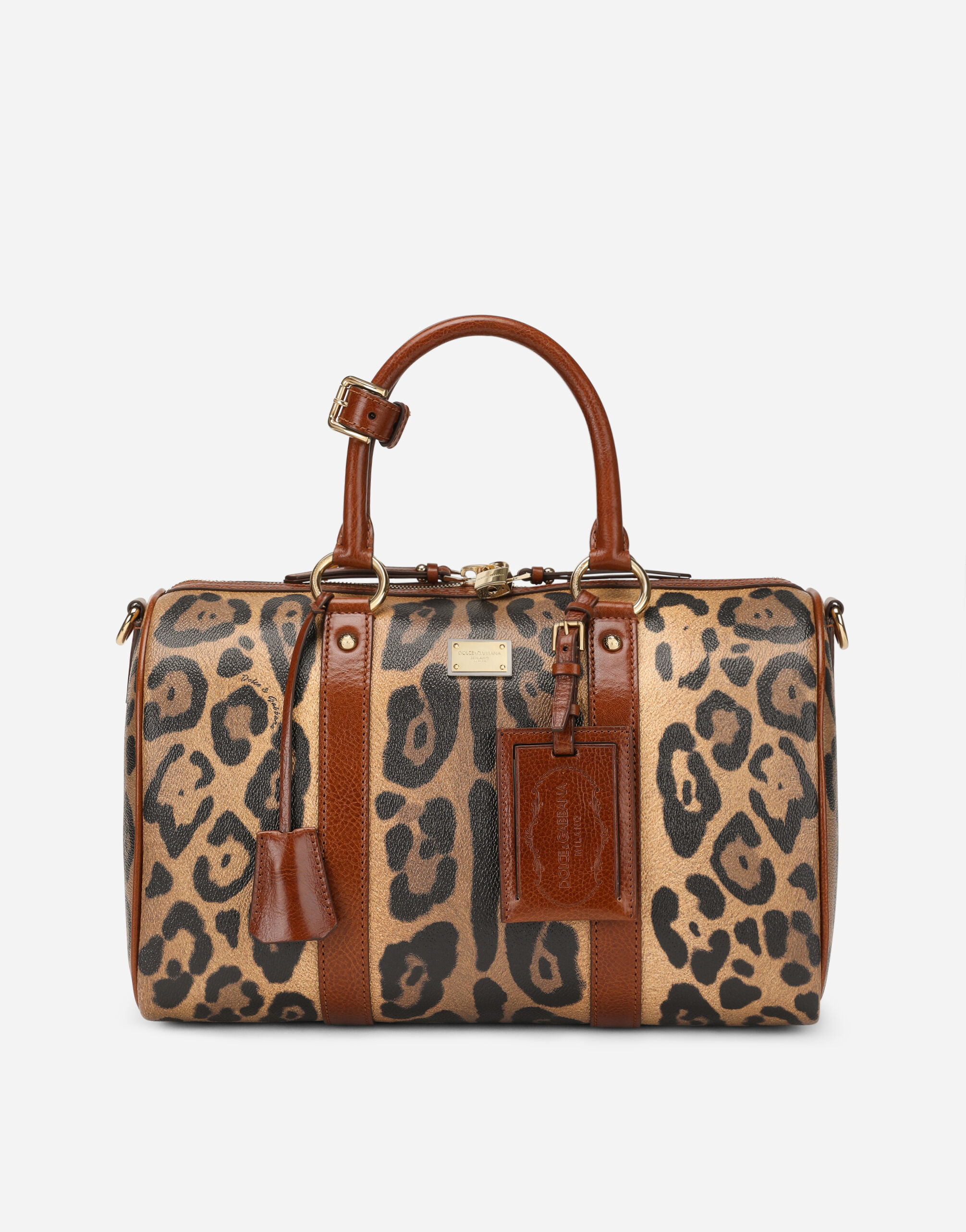 Dolce & Gabbana Bolso de mano en crespo estampado leopardo con placa con logotipo Multicolor BB6933AW384