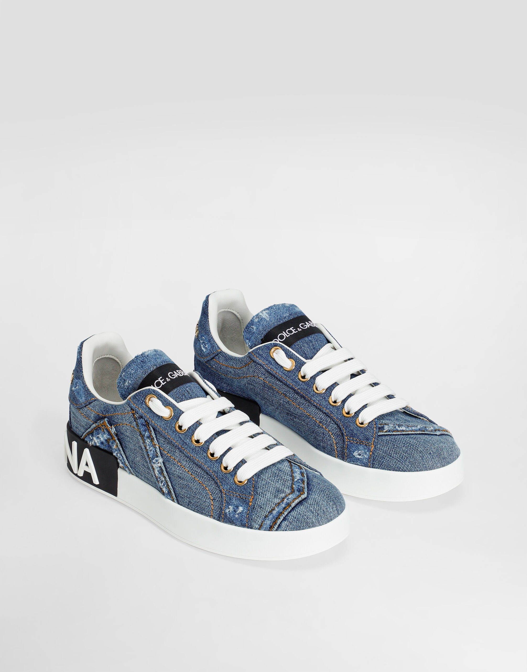 Calfskin Portofino sneakers with DG logo in Blue for Women