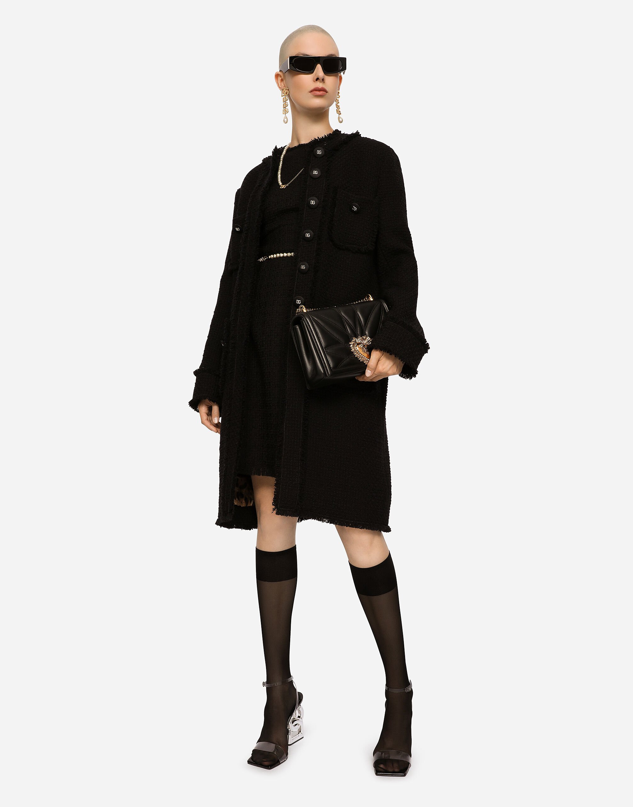 Manteau tweed online noir