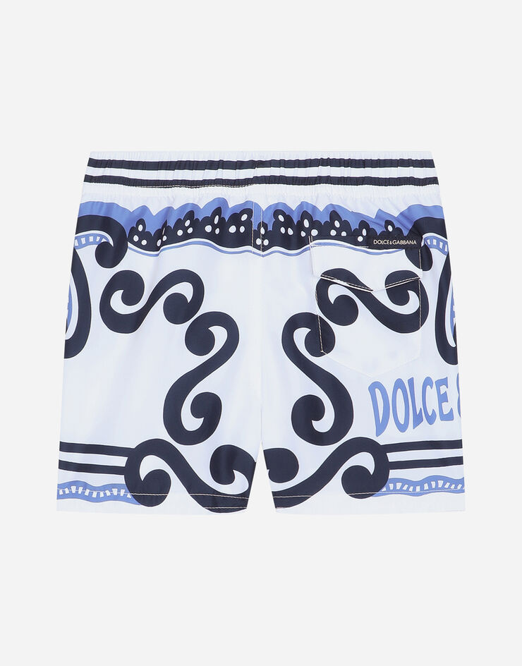 Dolce & Gabbana Nylon swim trunks with Marina print Azurblau L1J845G7L0N
