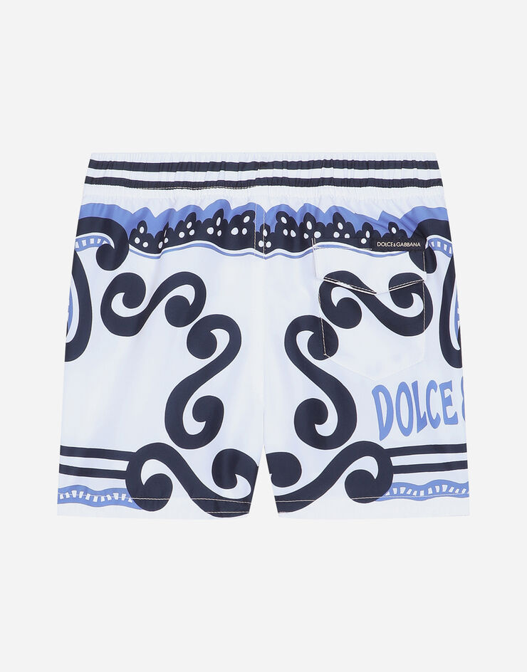 Dolce & Gabbana Nylon swim trunks with Marina print Azul Claro L1J845G7L0N