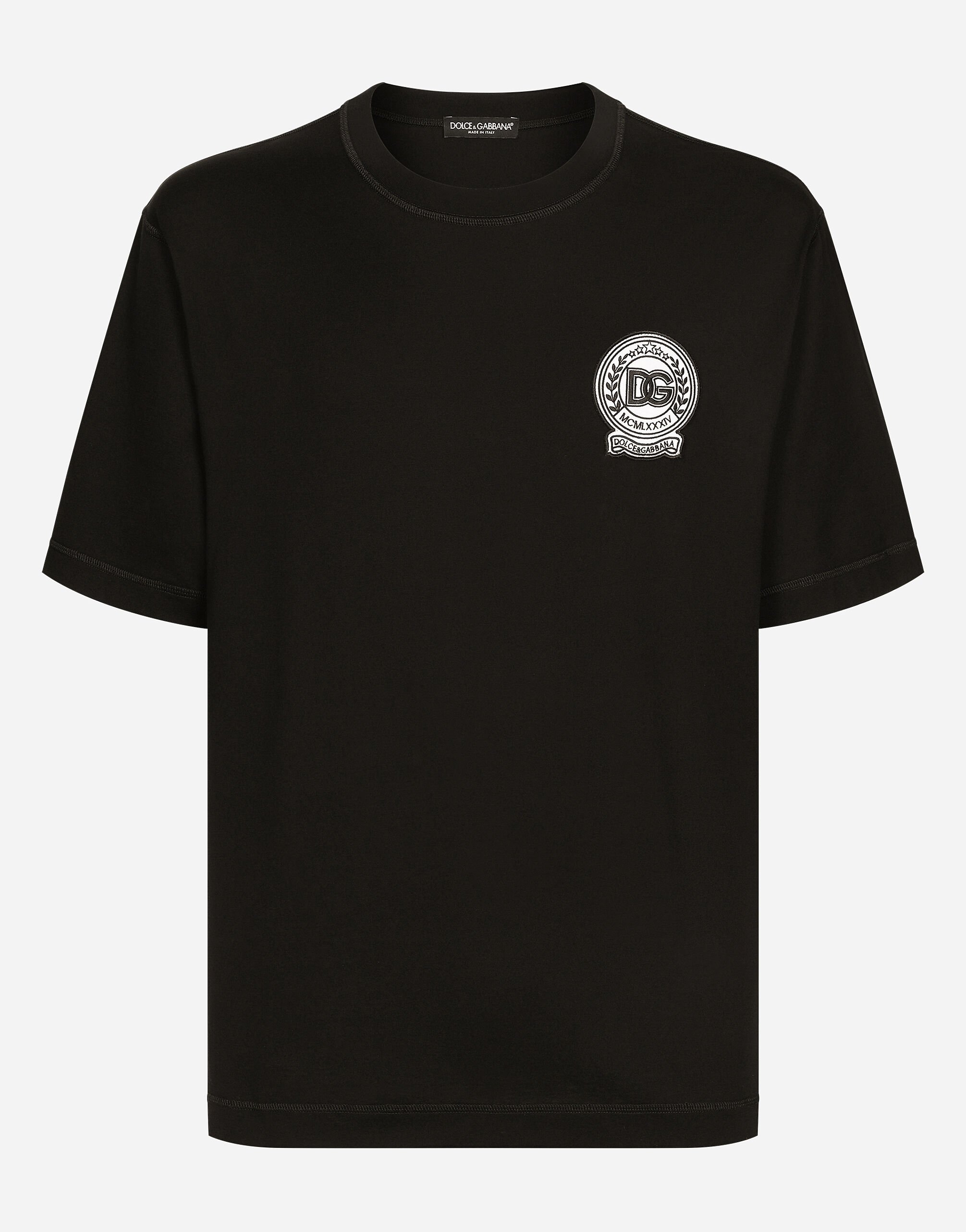 Cotton T shirt with logo embroidery in Black for Men Dolce Gabbana US
