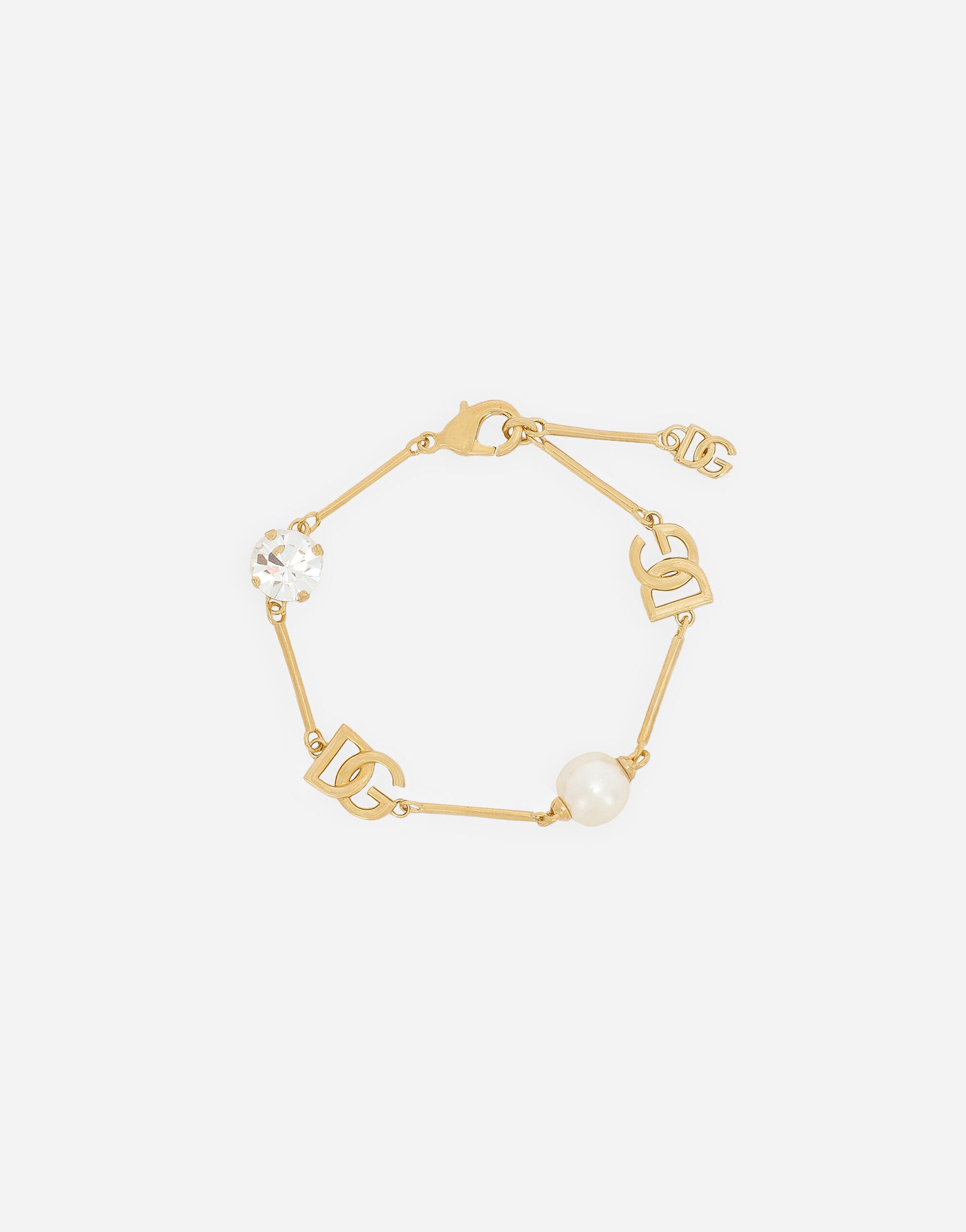 Dolce & Gabbana Bracciale con logo DG, strass e perla Oro WBQ4S3W1111