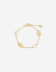Dolce & Gabbana Bracelet avec logo DG, strass et perle Doré WBQ4S3W1111